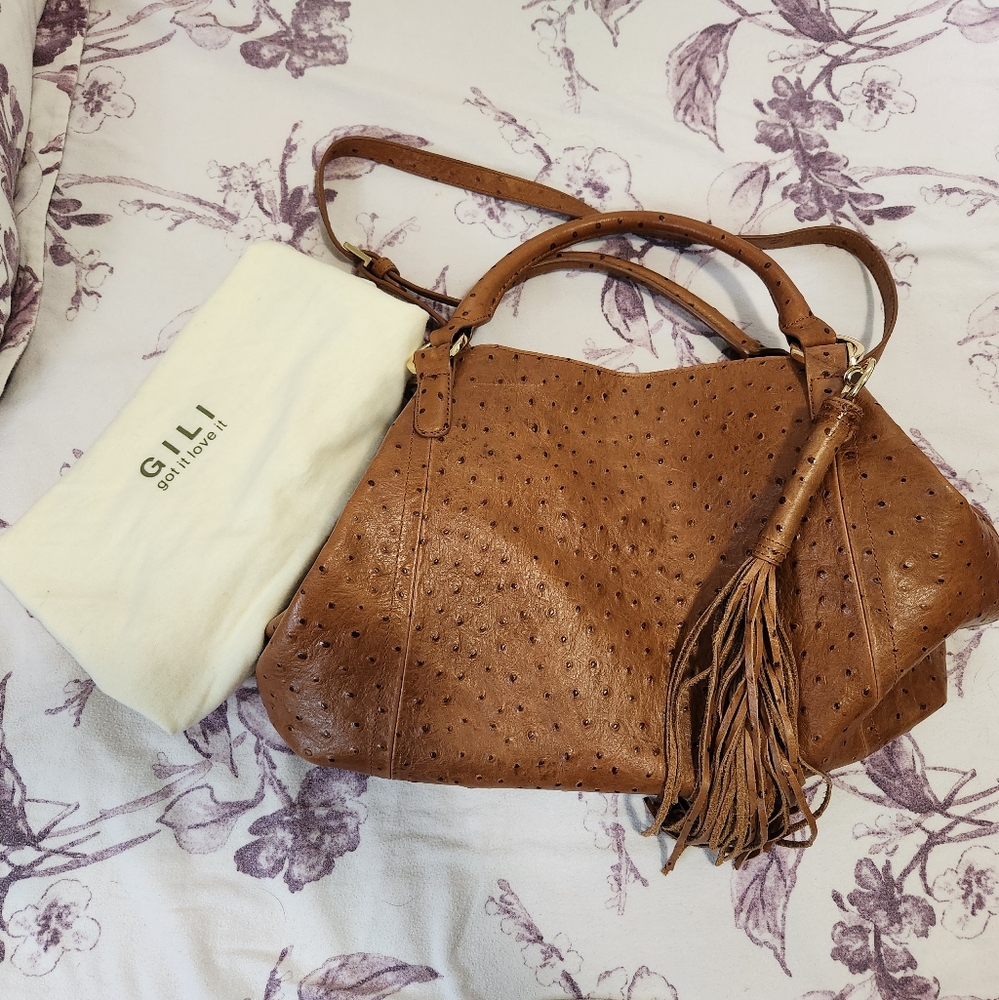 NWT Large Gili Ostrich Leather Bag